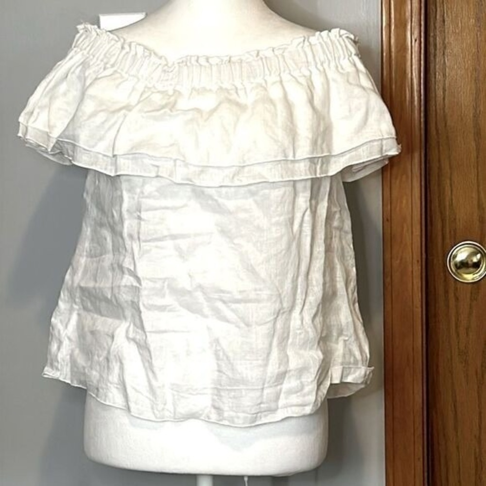 Young Fabulous & Broke White Linen Ruffle Off The Shoulder Blouse XS